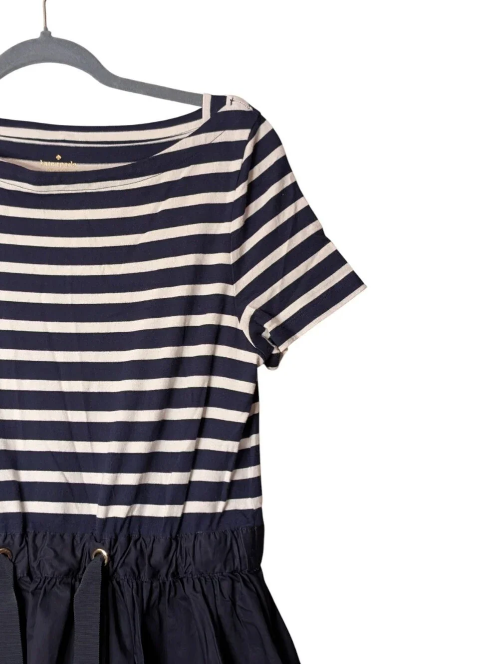 Kate Spade Broome Street Striped Mixed Media Fit & Flare Dress Navy Blue Medium
